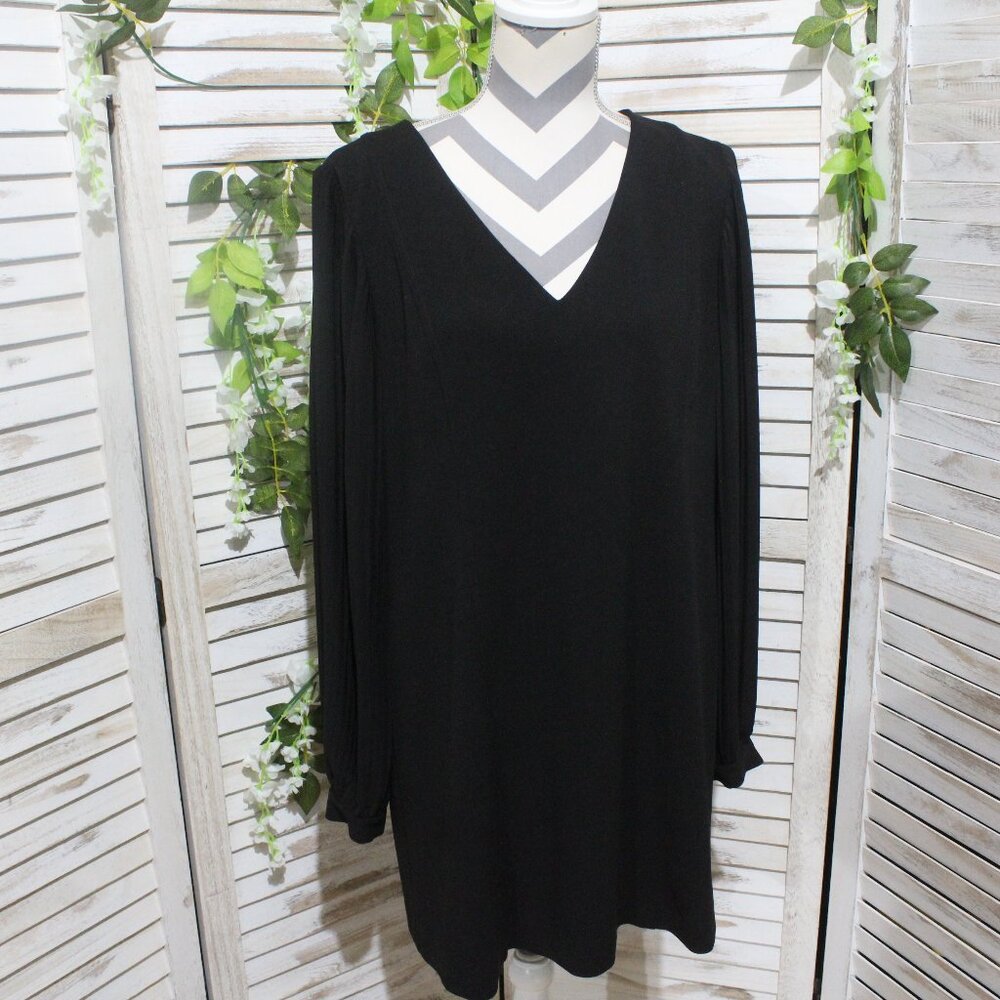 White House Black Market Black V-Neck Long Sleeve Mini Dress